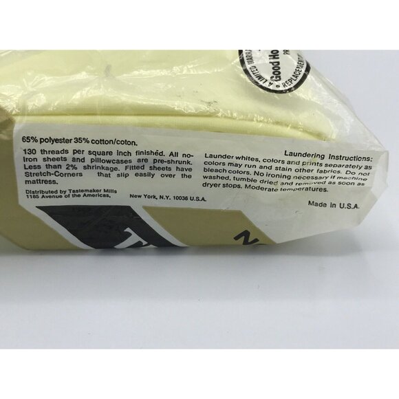 Vintage Tastemaker Twin Flat Sheet Yellow No-Iron Muslin 66”x96” Made USA - Picture 2 of 4